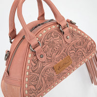 Montana West Tooled Floral Fringe Dome Satchel Bag
