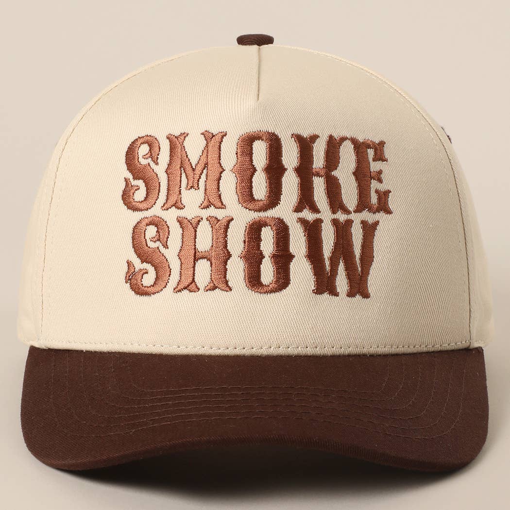 Smoke Show Typographic Embroidery Baseball Cap- Brown