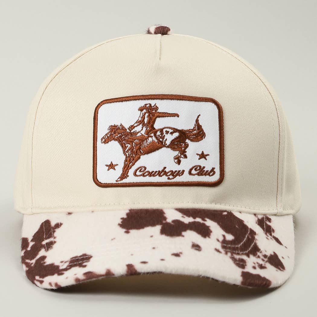 Cowboy Club Embroidered Patch Animal Print Trucker Hat: BROWN / ONE SIZE