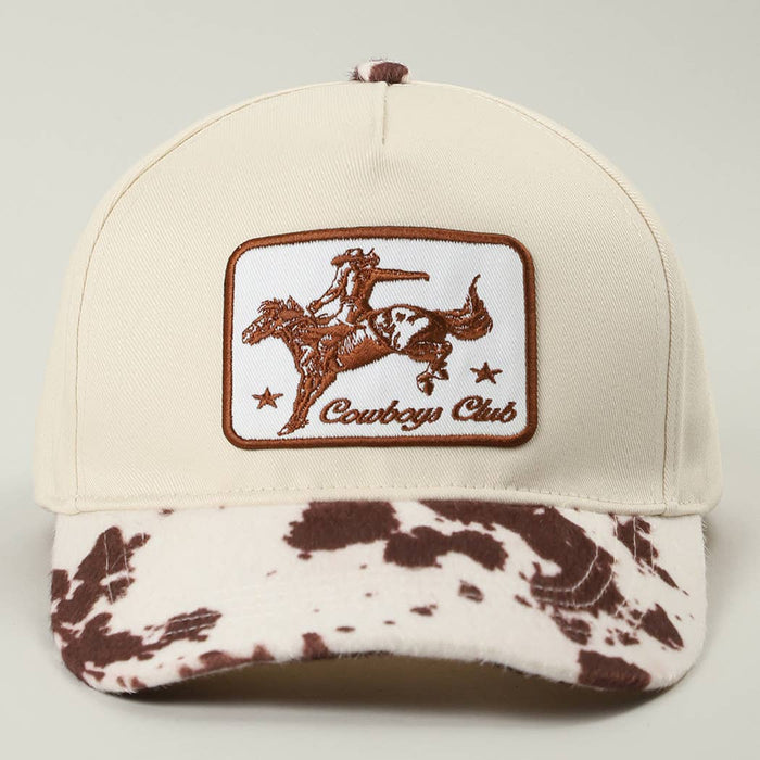 Cowboy Club Embroidered Patch Animal Print Trucker Hat: Brown / One Size