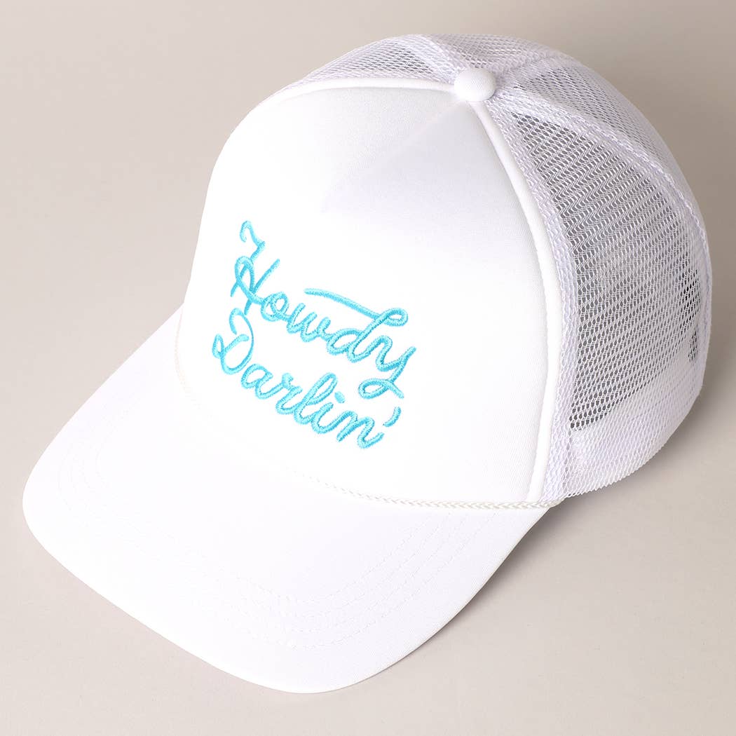 Howdy Darlin' Embroidered Mesh Back Trucker Cap: BLACK / One Size