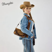 Wrangler Leopard Print Canvas Shoulder Bag with Chain Strap