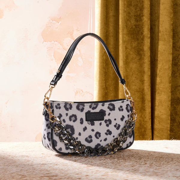 Wrangler Leopard Print Canvas Shoulder Bag with Chain Strap