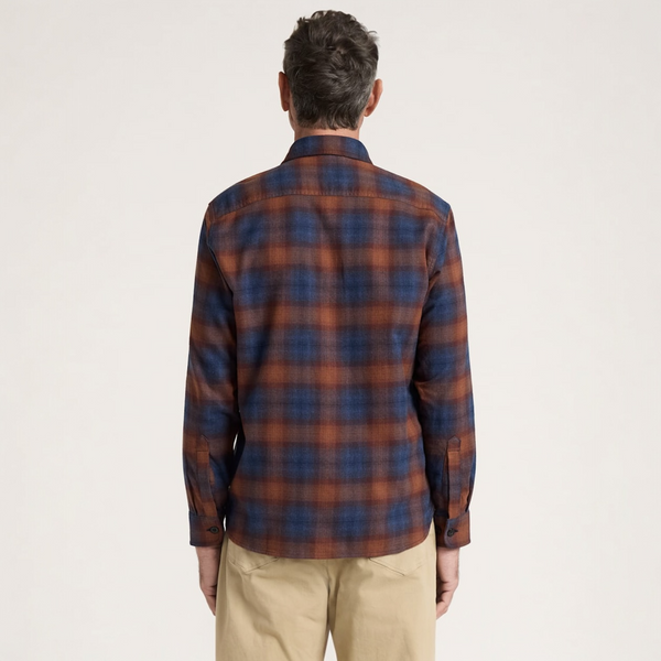 MEN'S PENDLETON PLAID BURNSIDE COTTON FLANNEL SHIRT-NAVY/BRICK PLAID