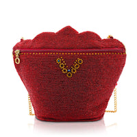 Crimson Queen Red and Gold Crown Beaded Handbag