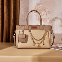 Wrangler Color Block Tote with Chain Charm & Mini Pouch