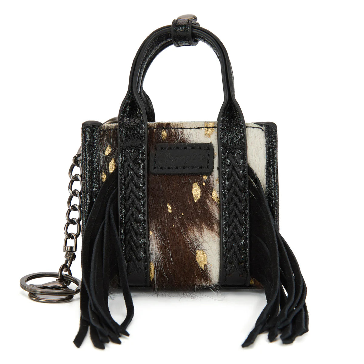 Wrangler Cowhide Mini Fringe Tote Bag Keychain