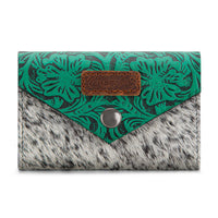 Wrangler Cowhide Floral Tooled Card Holder