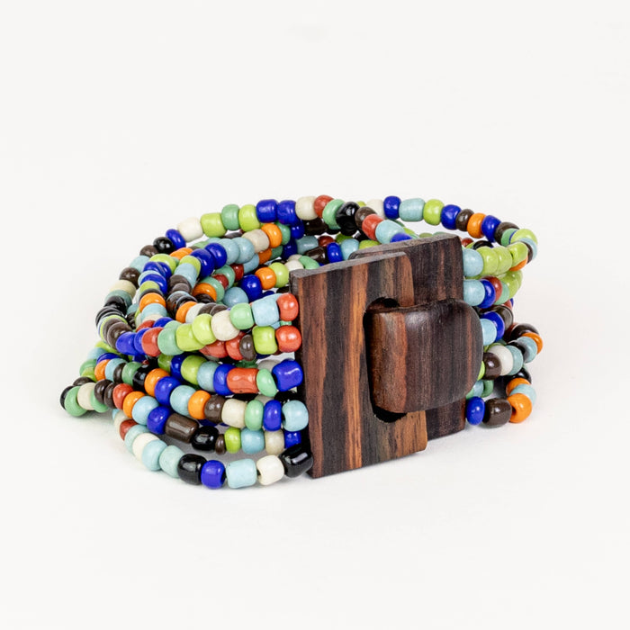 Bali Glass Beads Mini Wood Buckle Bracelet: Mix