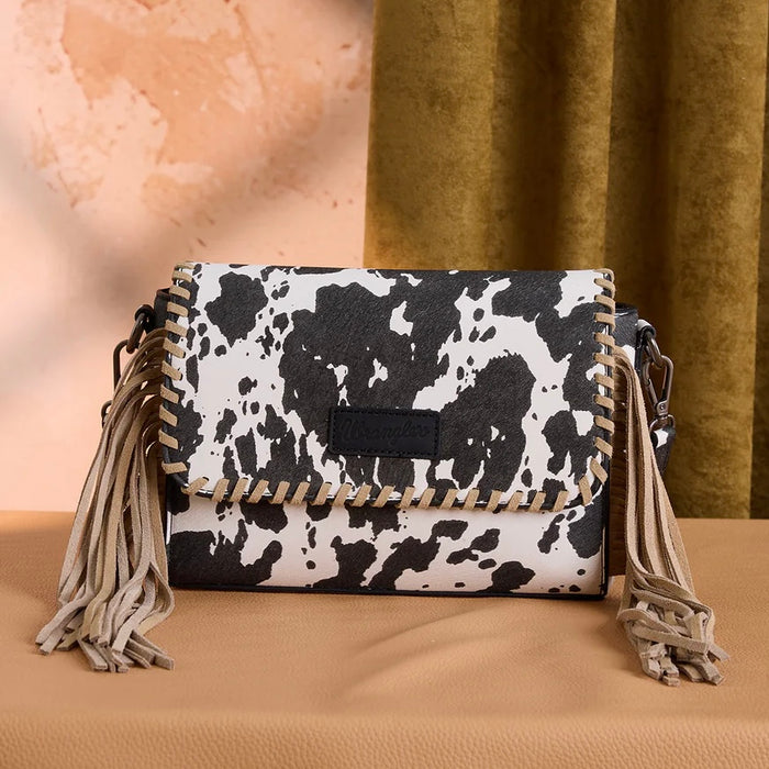 Wrangler Cow Print Fringe Crossbody Bag