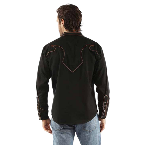 Scully Men’s Black with Brown Piping Pearl Snap Shirt