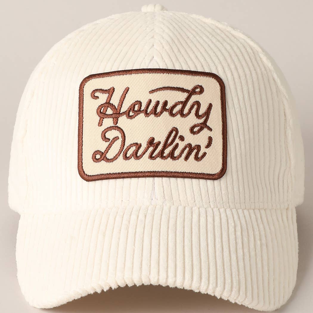 Howdy Darlin' Embroidery Patch Corduroy Cap: OFF WHITE / ONE SIZE