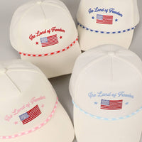 The Land of Freedom Flag Embroidered Trucker Hat: ROYAL BLUE / ONE SIZE