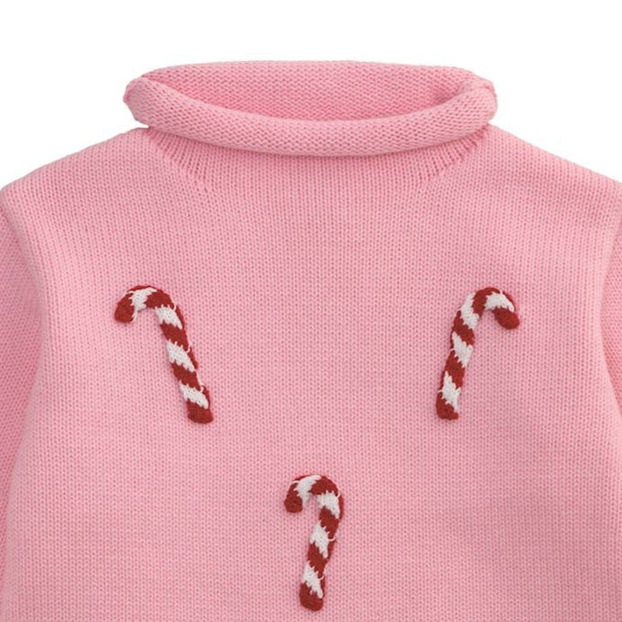 PINK CANDY CANE ROLLNECK TODDLER SWEATER