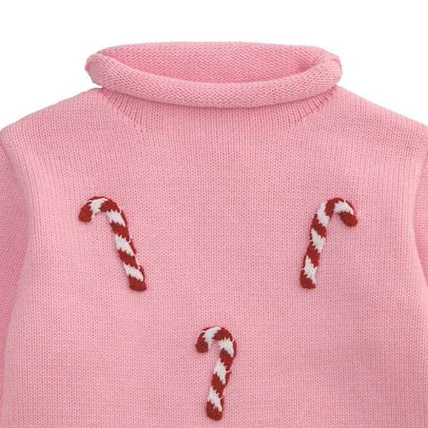 PINK CANDY CANE ROLLNECK TODDLER SWEATER