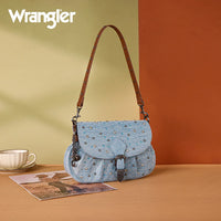 Wrangler Rhinestone Denim Flap Crossbody Shoulder Bag