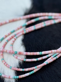 Handmade Pink Conch And Turquoise Necklace