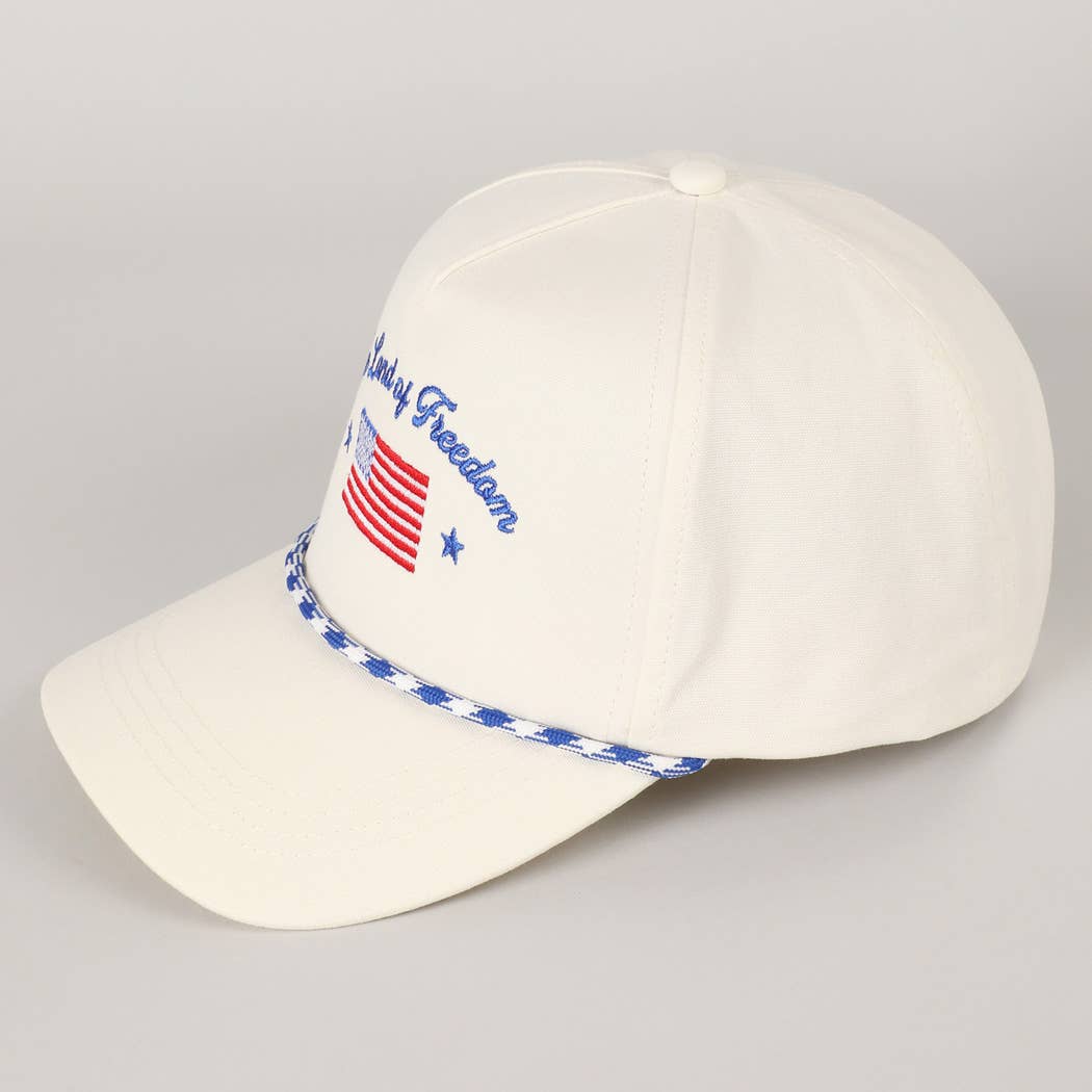 The Land of Freedom Flag Embroidered Trucker Hat: ROYAL BLUE / ONE SIZE