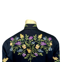 Men's Vintage Navy Floral Crochet Embroidered Western Rockmount Shirt