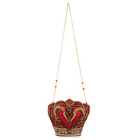 Crimson Queen Red and Gold Crown Beaded Handbag
