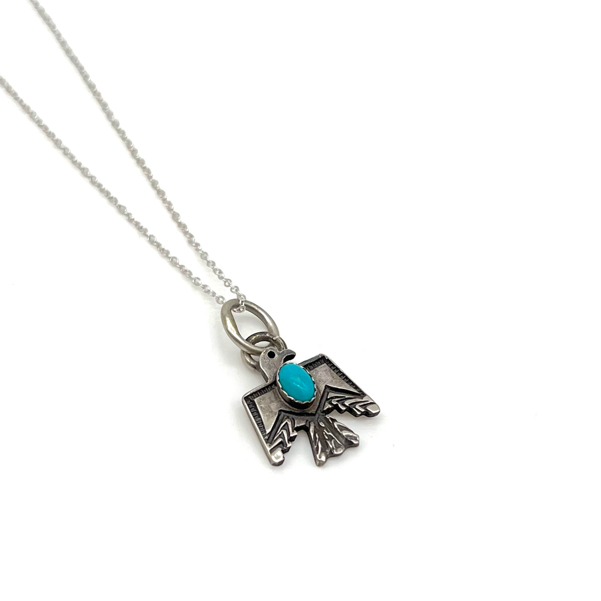 Mini Thunderbird Necklace Sterling Silver With Turquoise