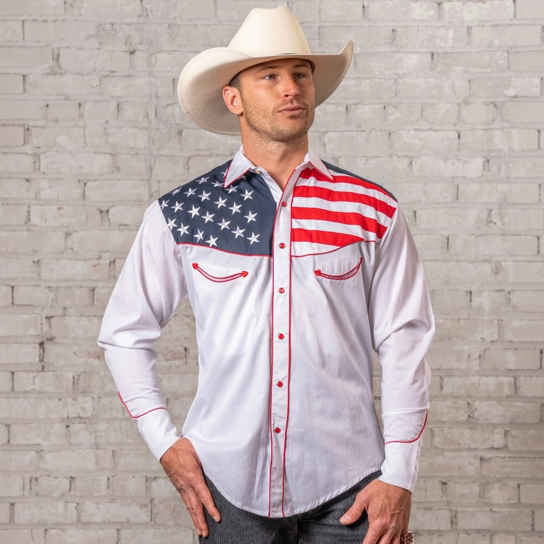 Men's Rockmount American Flag Embroidered Western Shirt