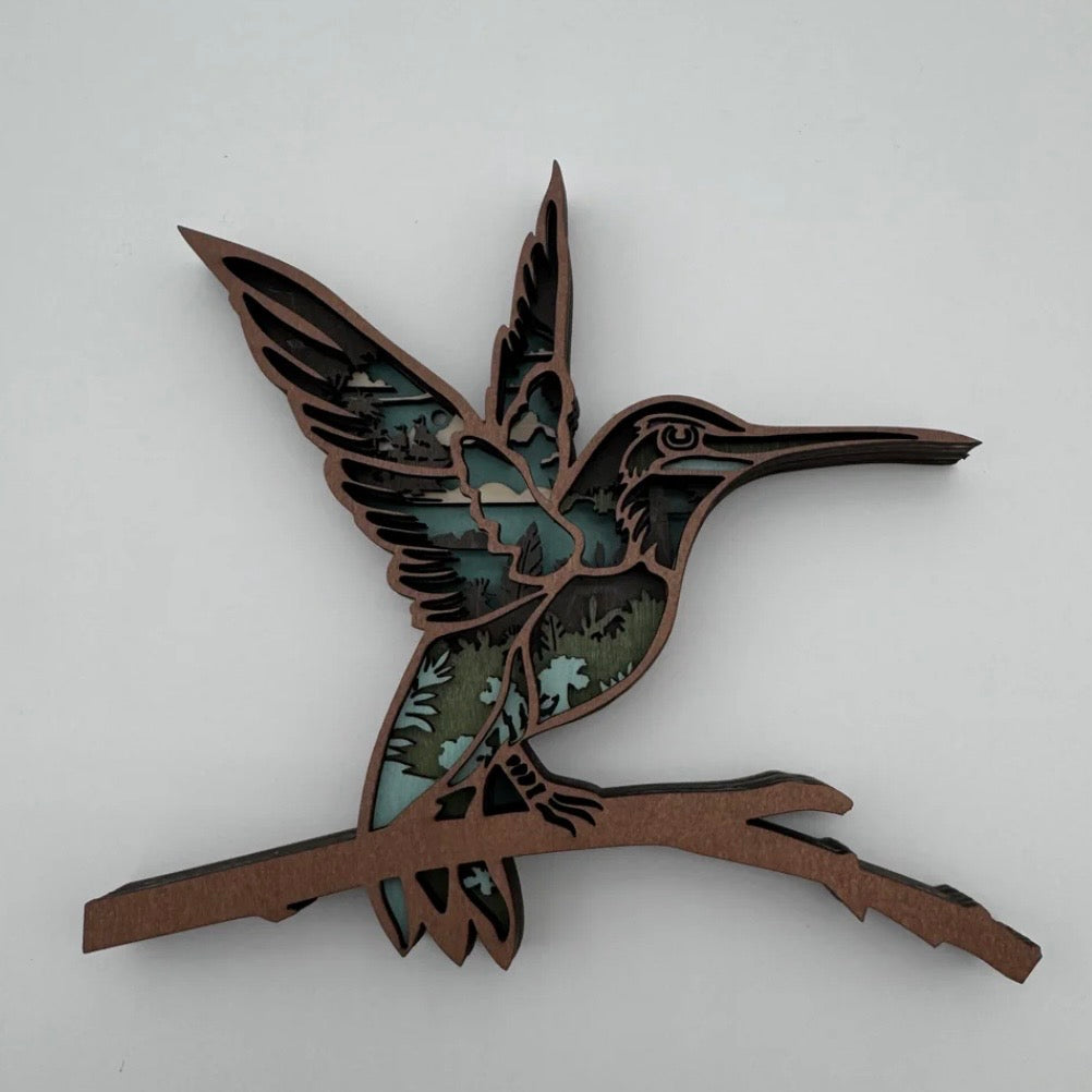 Medium Humming Bird Wood Art