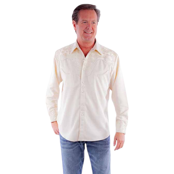 Scully Men’s Tooled Embroidered Pearl Snap Shirt - Ivory
