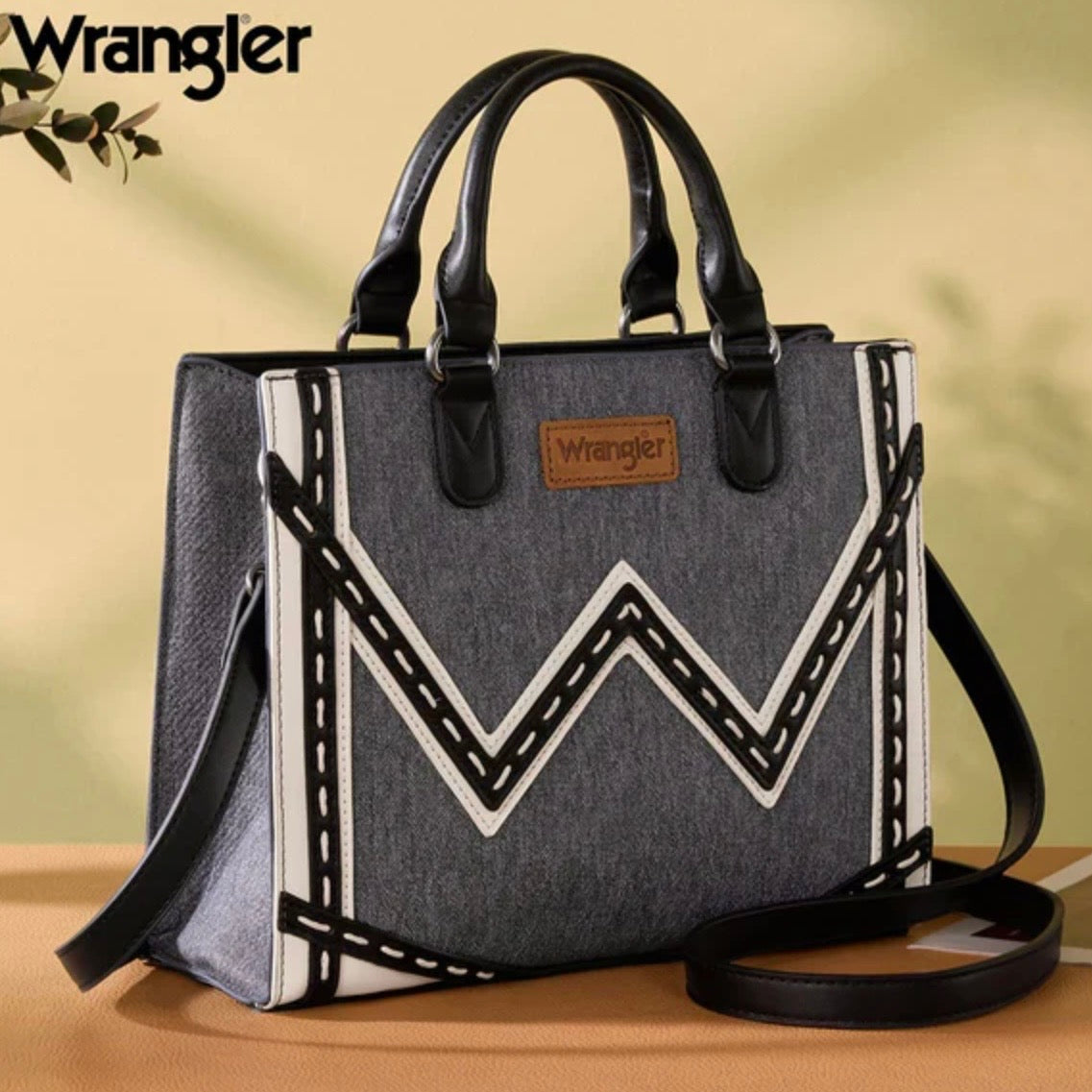 Wrangler Contrast Stitch Chevron Hobo Tote Bag