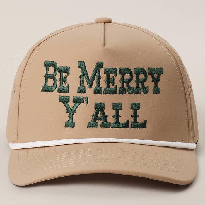 Be Merry Y’All Premium Materials Rope Strap Trucker Hat: Sand One Size