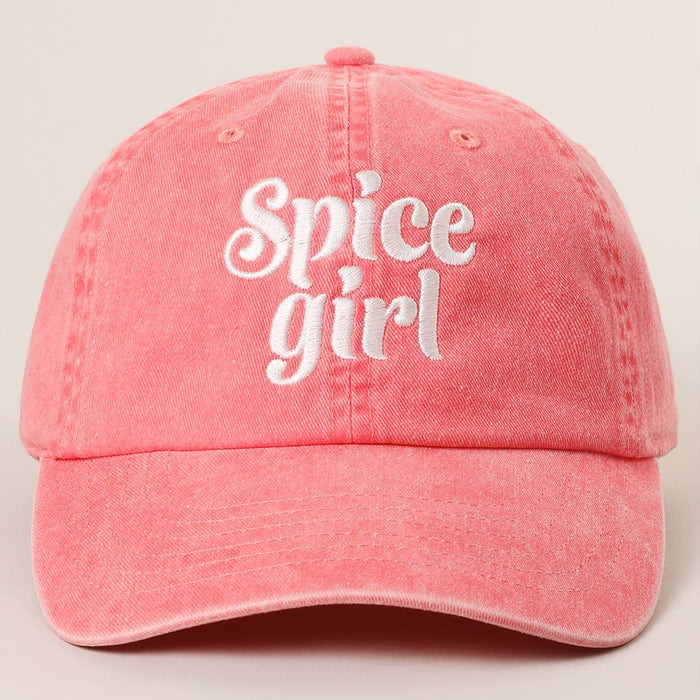 Spice Girl Typography Embroidered Baseball Cap: Coral / One Size