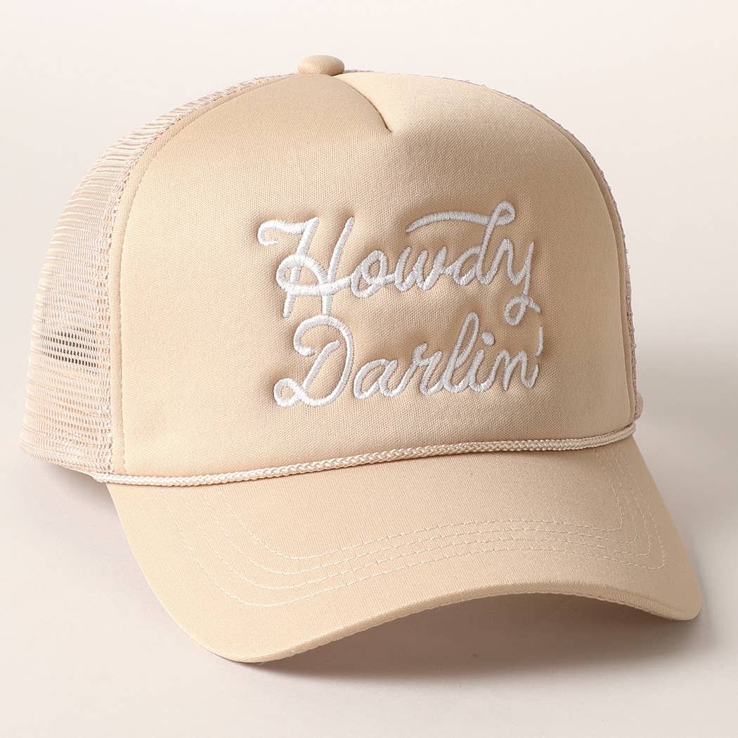 Howdy Darlin' Embroidered Mesh Back Trucker Cap: BLACK / One Size
