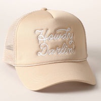 Howdy Darlin' Embroidered Mesh Back Trucker Cap: BLACK / One Size