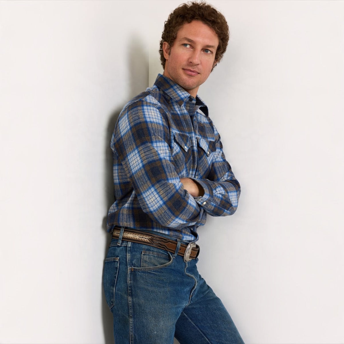 Men’s Pendleton Plaid Snap-Front Western Canyon Shirt - Blue/Tan