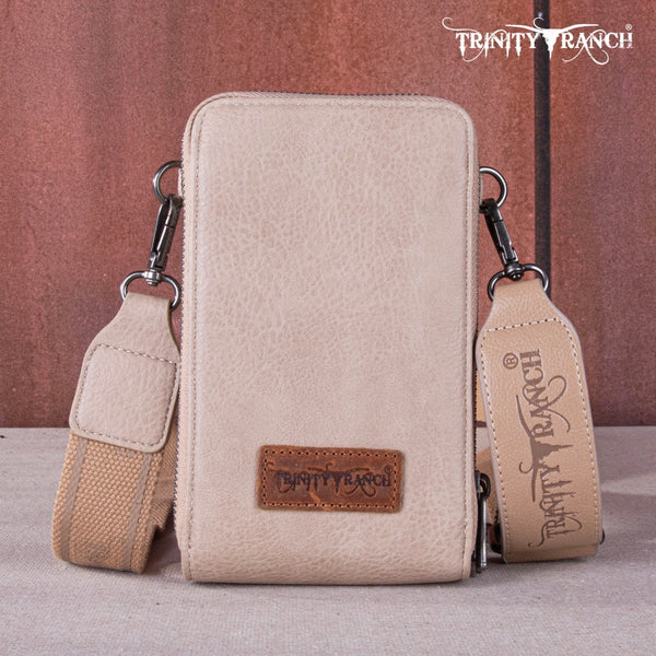 Trinity Ranch Genuine Hair-On Cowhide /Tooled Collection Phone Purse with Coin Pouch
