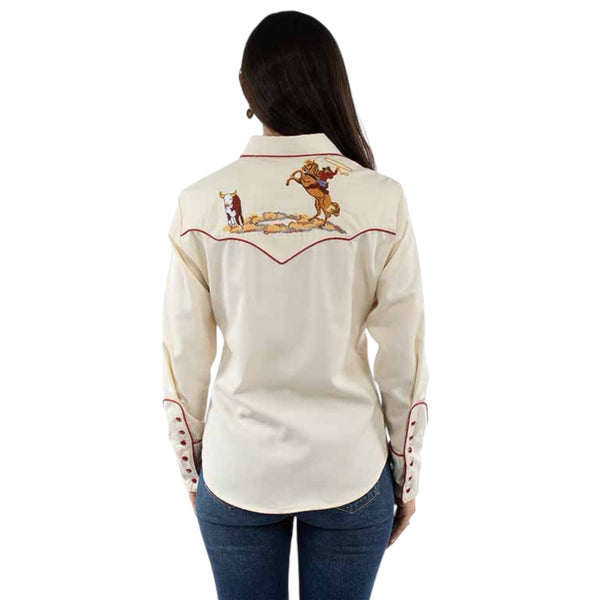 Scully Women’s Cattle Roper Embroidered Western Shirt Cream