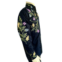 Men's Vintage Navy Floral Crochet Embroidered Western Rockmount Shirt