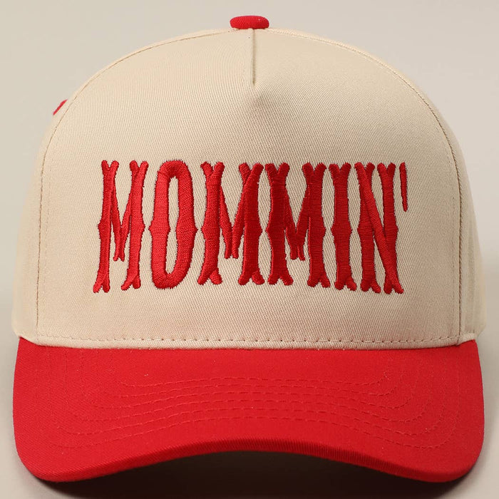 Mommin' Letter Embroidery Trucker Hat - Red