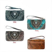 Tooled Studded Zip Wallet