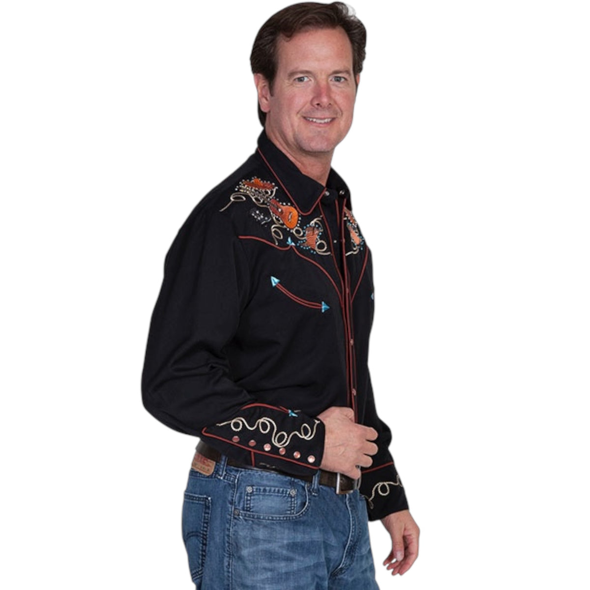 Scully Men’s Embroidered Guitar Snap Front Shirt