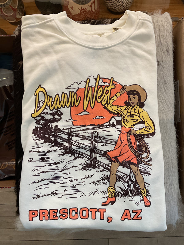 Drawn West Vintage Pin-up Cowgirl Crewneck Sweatshirt