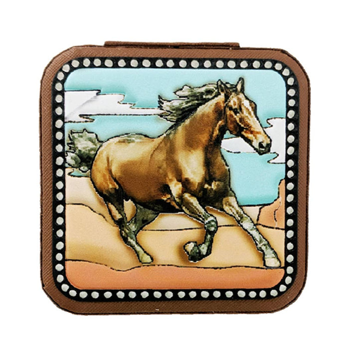 Running Horse Printed Square Leather Jewelry Box: BRMT / One Size