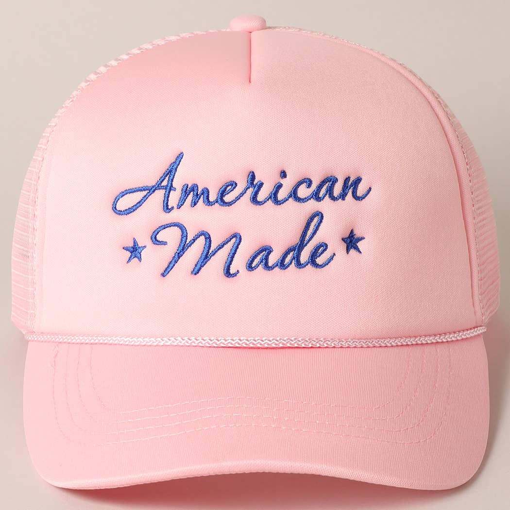 American Made Embroidery Mesh Back Trucker Hat : BABY PINK / ONE SIZE