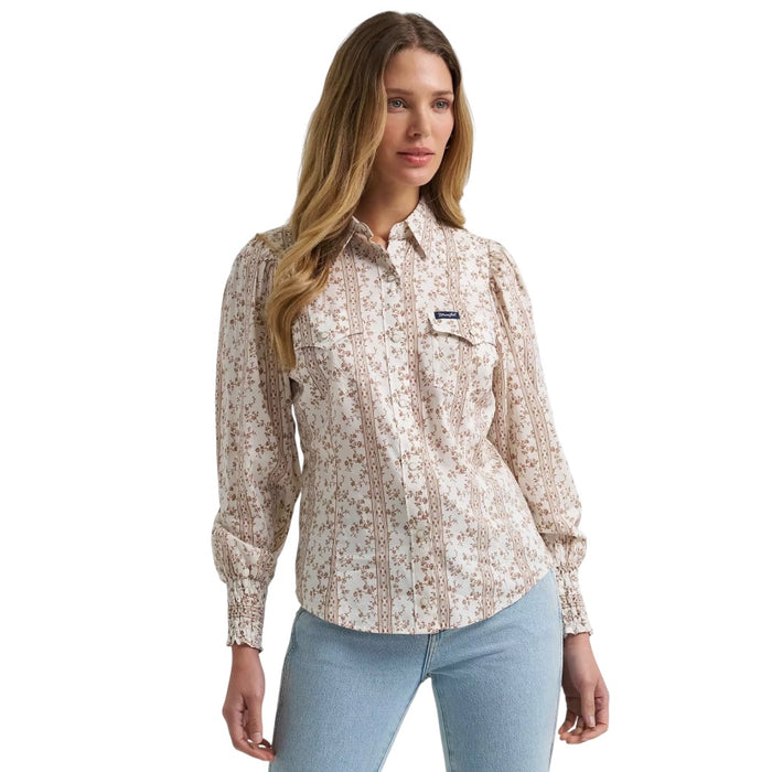 Women’s Smocked Sleeve Western Snap Blouse
