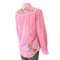 Women's Pink Denim Floral Embroidered Western Rockmount Shirt