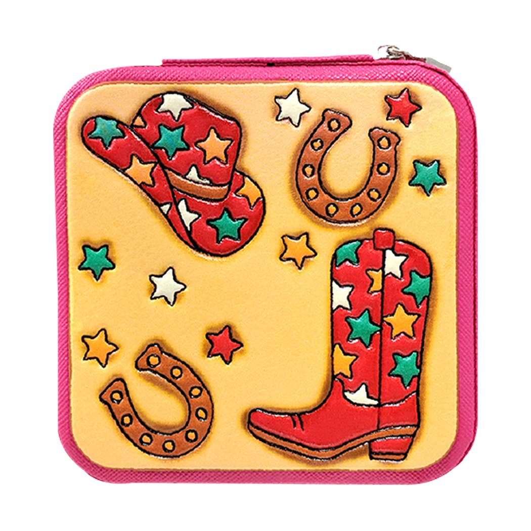 Cowboy Theme Print Square Leather Jewelry Box: FUMT / ONE SIZE
