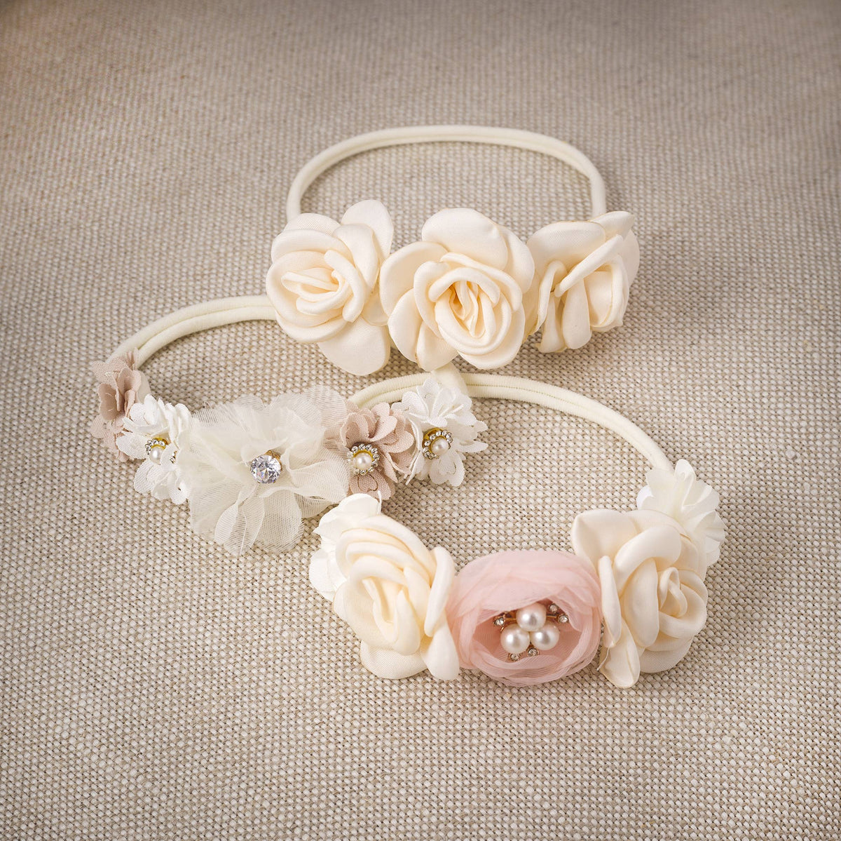 Girl's Headband with Faux Flowers & Pearls