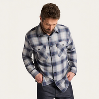 MEN'S PENDLETON PLAID BURNSIDE COTTON FLANNEL SHIRT-GREY/NAVY PLAID