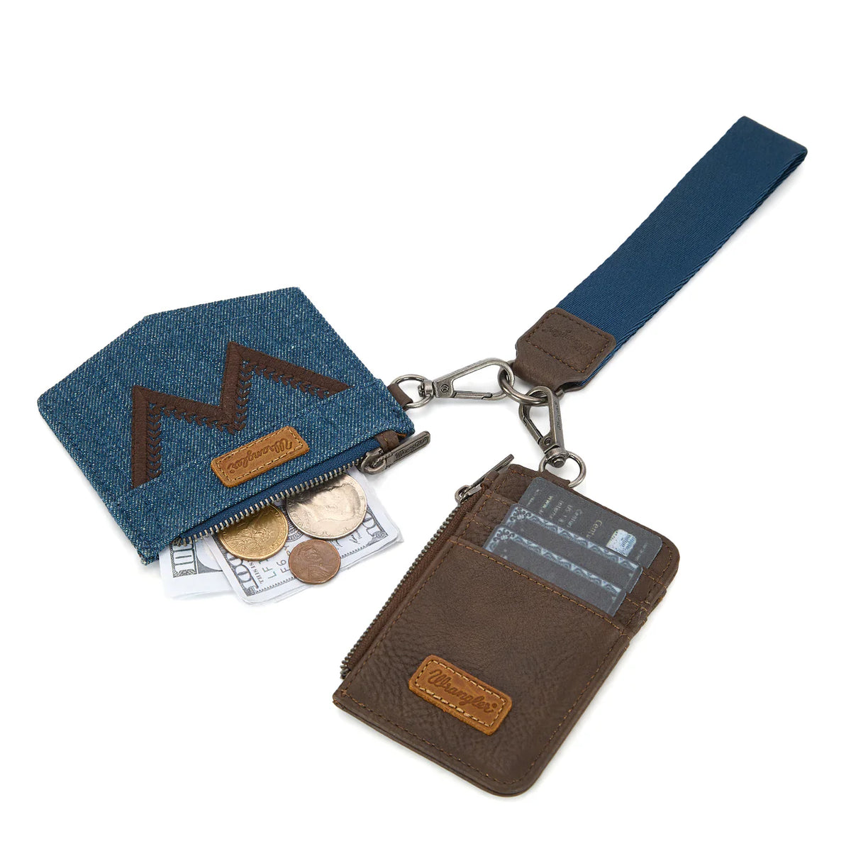 Wrangler logo "W" Embroidered Dual Pouch Wristlet