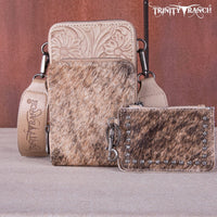 Trinity Ranch Genuine Hair-On Cowhide /Tooled Collection Phone Purse with Coin Pouch